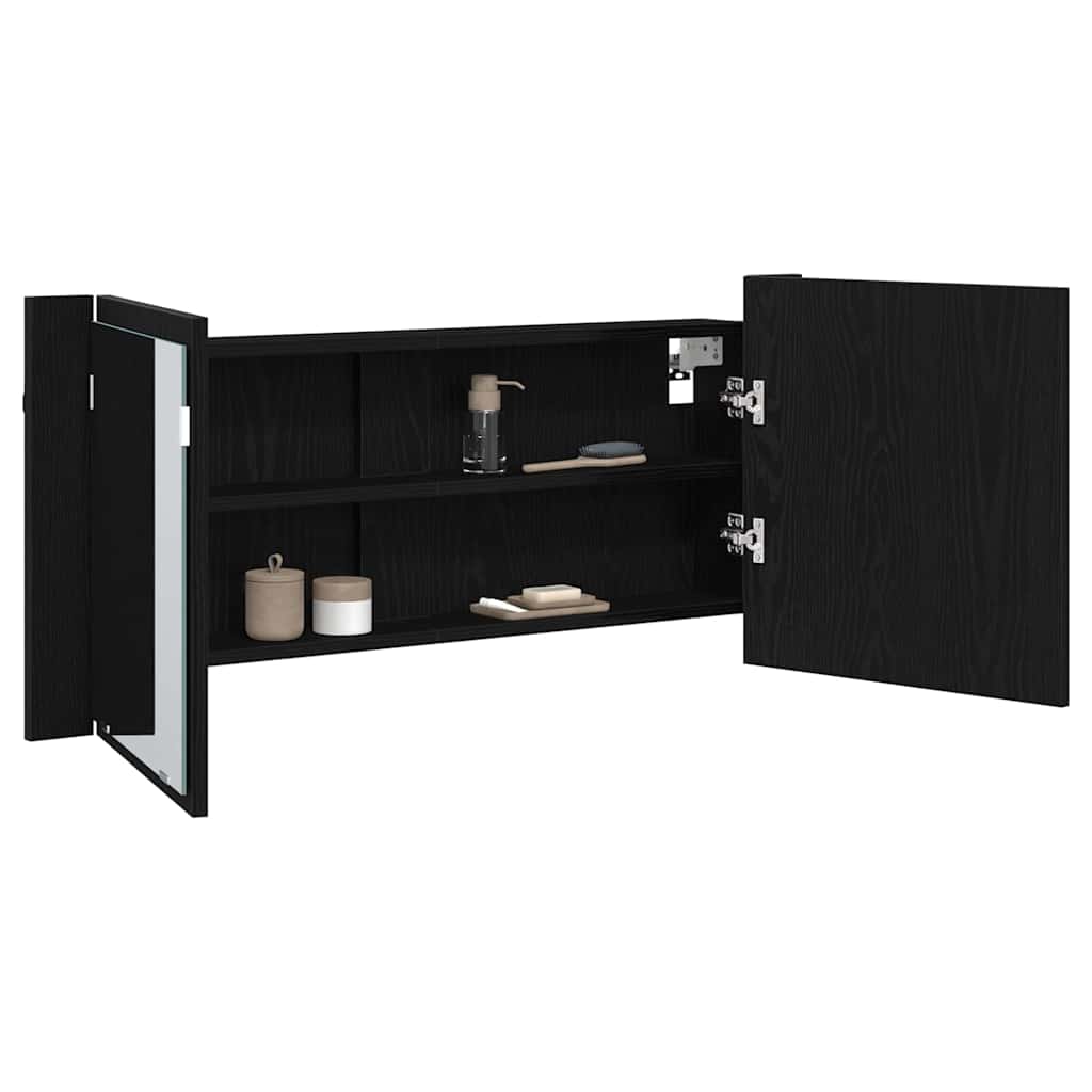 vidaXL LED Mirror Cabinet Black Oak 100 x 12 x 45 cm Engineered Wood