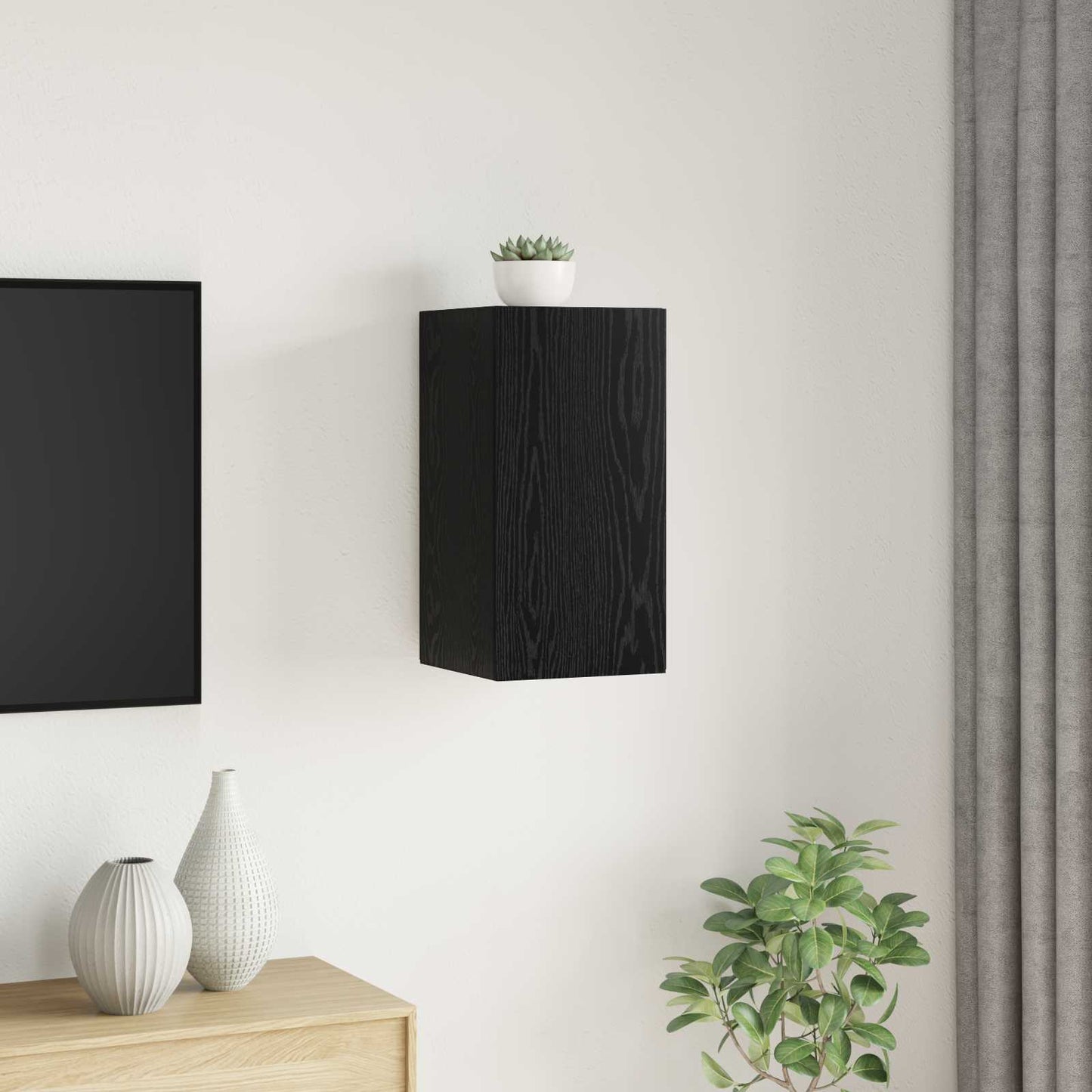 vidaXL Wall TV Cabinet Black Oak 30.5 x 30 x 60 cm Engineered Wood