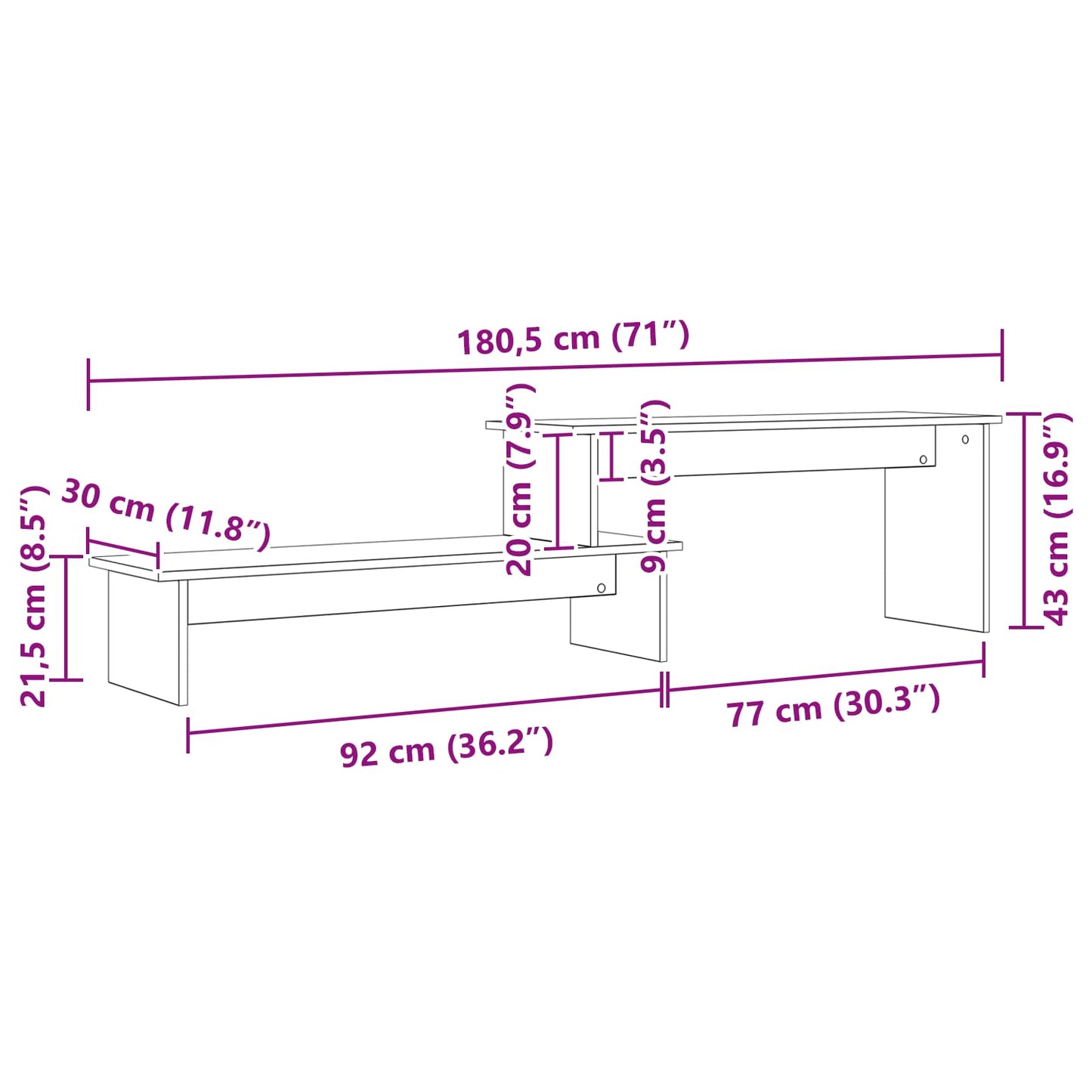 vidaXL TV Cabinet Set Artisan Oak 180.5 x 30 x 43 cm Engineered Wood