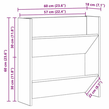 vidaXL Shoe Cabinet 60 x 18 x 60 cm Engineered Wood Black Oak