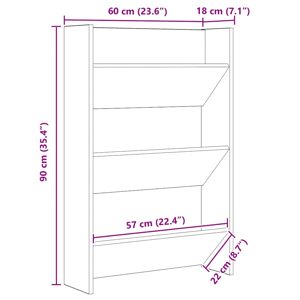 vidaXL Shoe Cabinet 60 x 18 x 90 cm Engineered Wood Black Oak