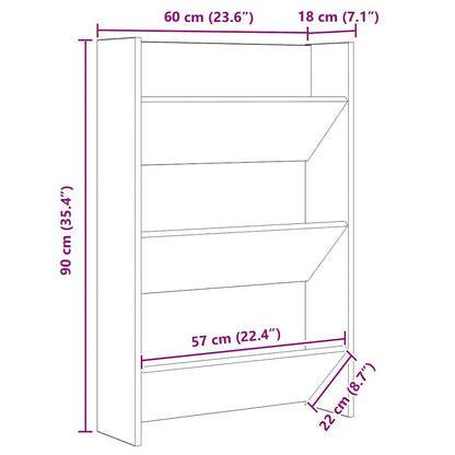 vidaXL Shoe Cabinet 60 x 18 x 90 cm Engineered Wood Black Oak