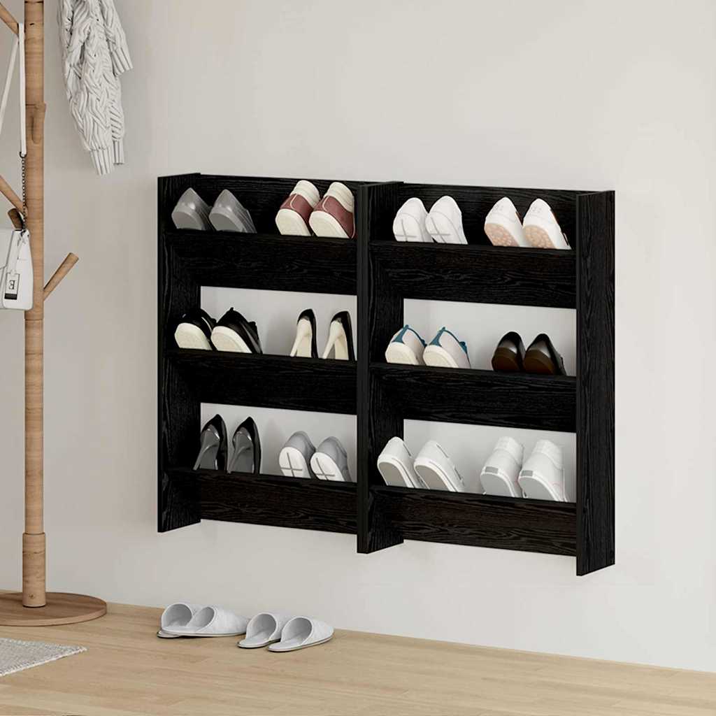 vidaXL Shoe Cabinet 2 pcs 60 x 18 x 90 cm Engineered Wood Black Oak