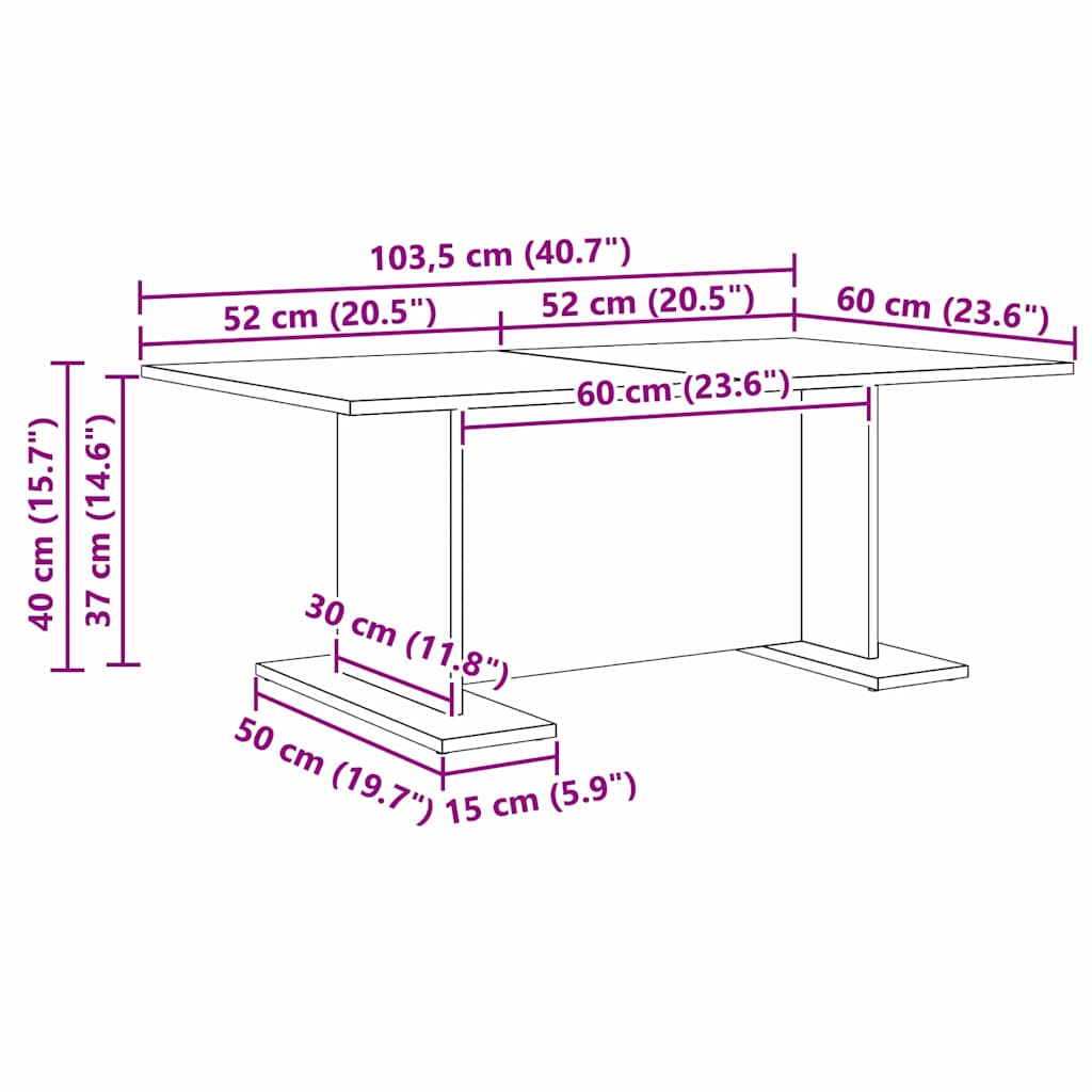 vidaXL Coffee Table Artisan oak 103.5 x 60 x 40 cm Engineered wood