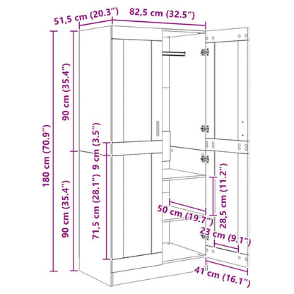 vidaXL Wardrobe Old Wood 82.5 x 51.5 x 180 cm Engineered Wood