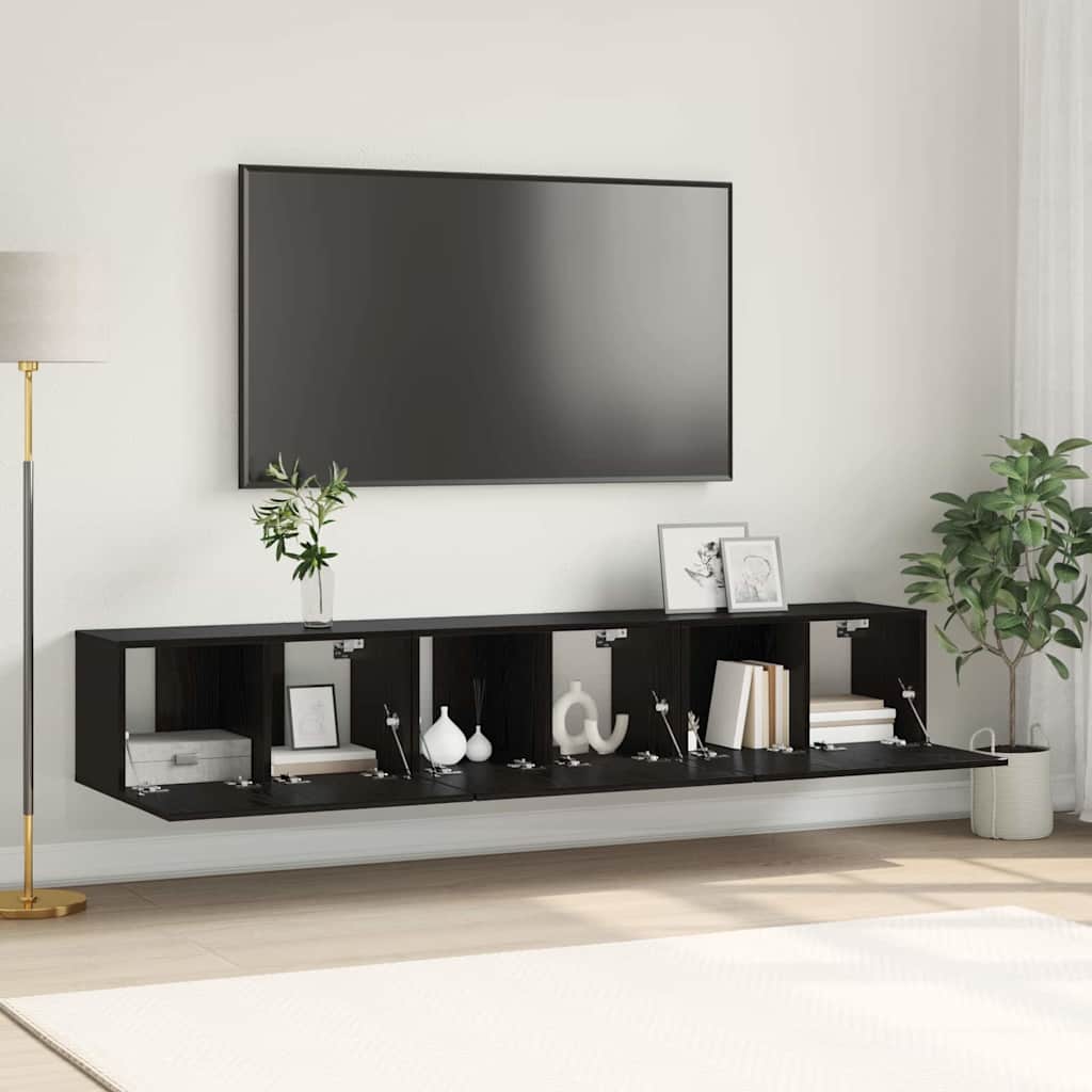 vidaXL TV Cabinet Set 3 pcs Black Engineered Wood