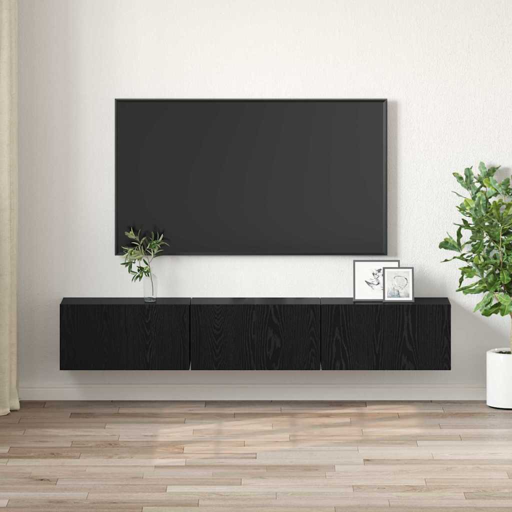 vidaXL TV Cabinet Set 3 pcs Black Engineered Wood