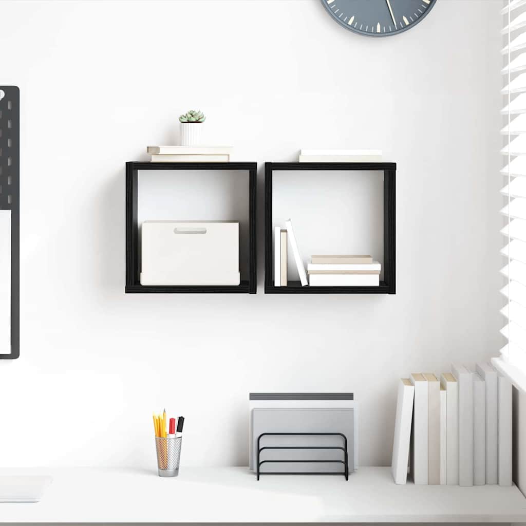 vidaXL Wall Shelves with Shelf 2 pcs Black Oak Engineered Wood