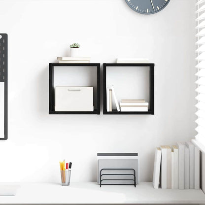 vidaXL Wall Shelves with Shelf 2 pcs Black Oak Engineered Wood