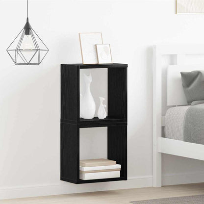 vidaXL Wall Shelves with Shelf 2 pcs Black Oak Engineered Wood