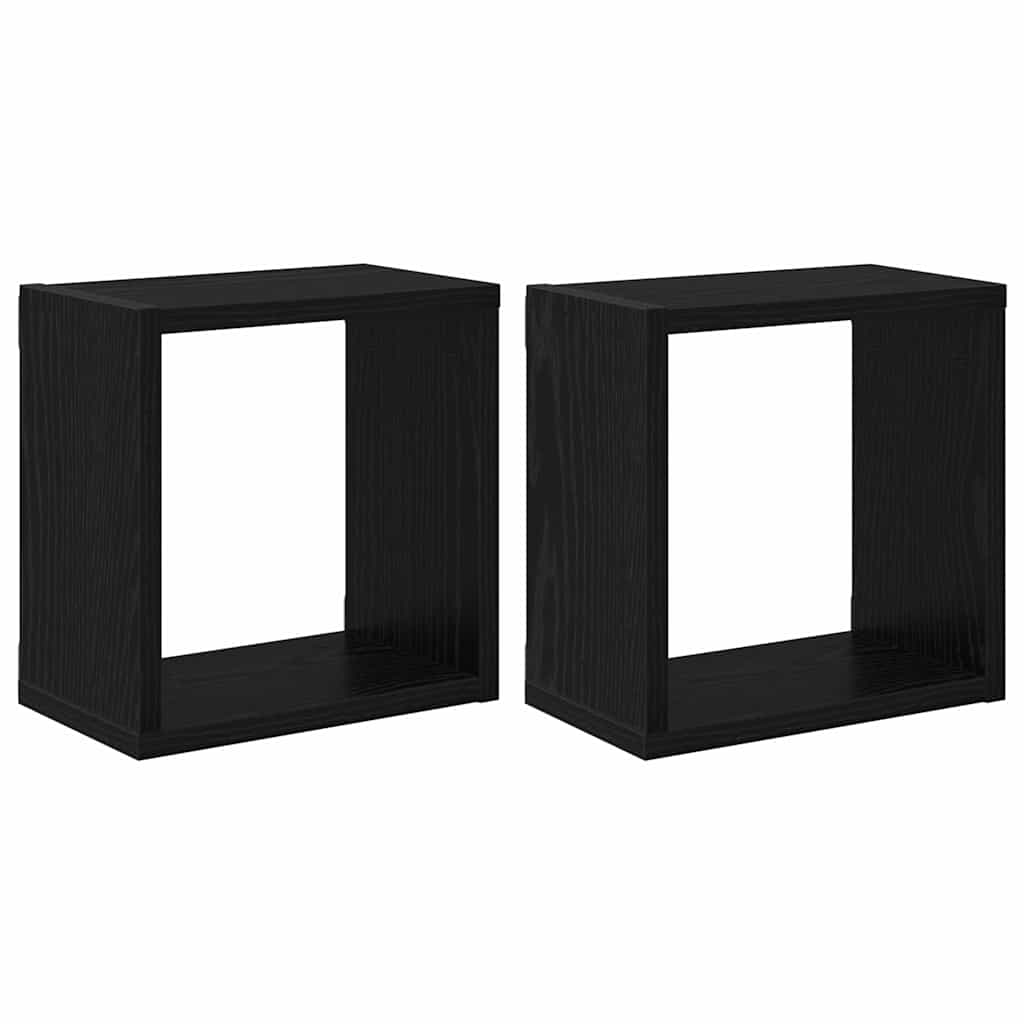 vidaXL Wall Shelves with Shelf 2 pcs Black Oak Engineered Wood