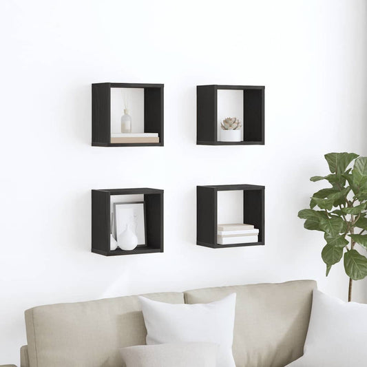 vidaXL Wall Shelves with Shelf 4 pcs Black Oak Engineered Wood