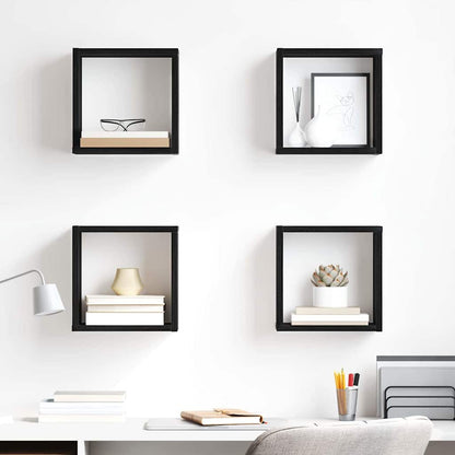 vidaXL Wall Shelves with Shelf 4 pcs Black Oak Engineered Wood