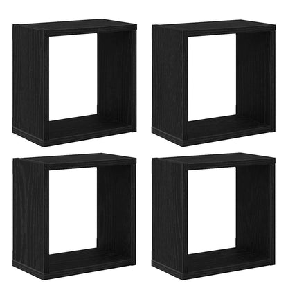 vidaXL Wall Shelves with Shelf 4 pcs Black Oak Engineered Wood