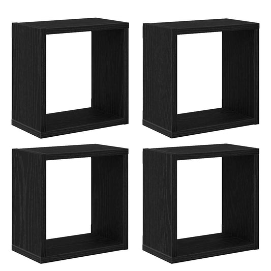 vidaXL Wall Shelves with Shelf 4 pcs Black Oak Engineered Wood