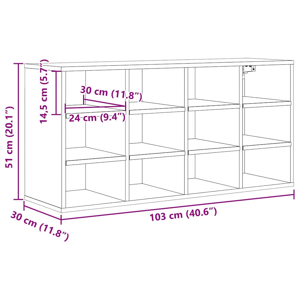 vidaXL Shoe Cabinet 103 x 30 x 51 cm Engineered Wood Black Oak
