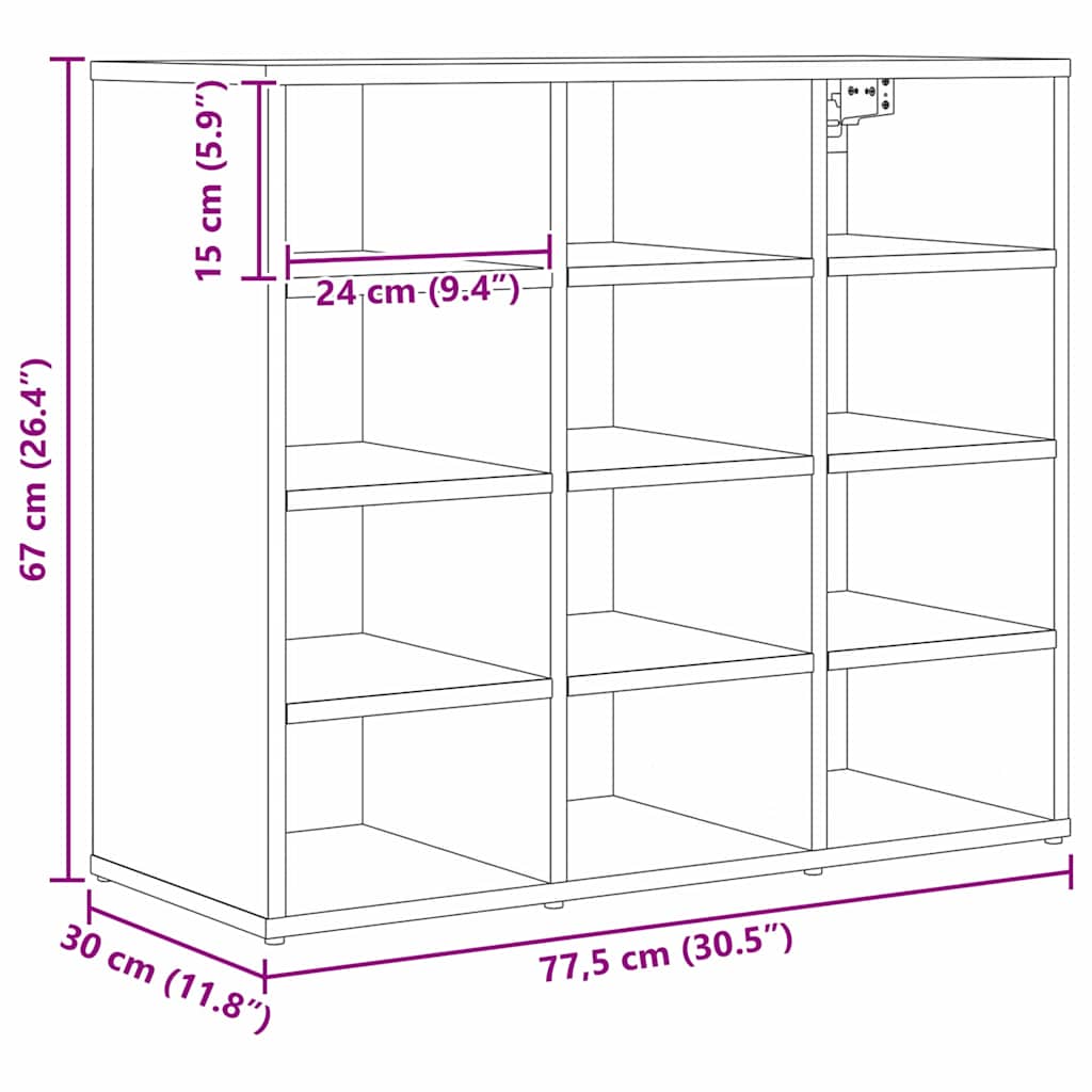 vidaXL Shoe Cabinet 77.5 x 30 x 67 cm Engineered Wood Black Oak