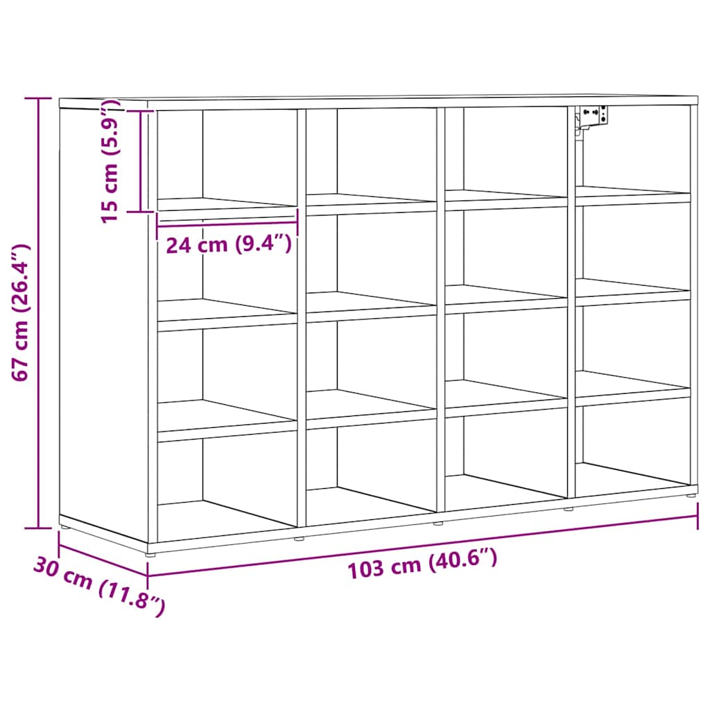 vidaXL Shoe Cabinet 103 x 30 x 67 cm Engineered Wood Black Oak