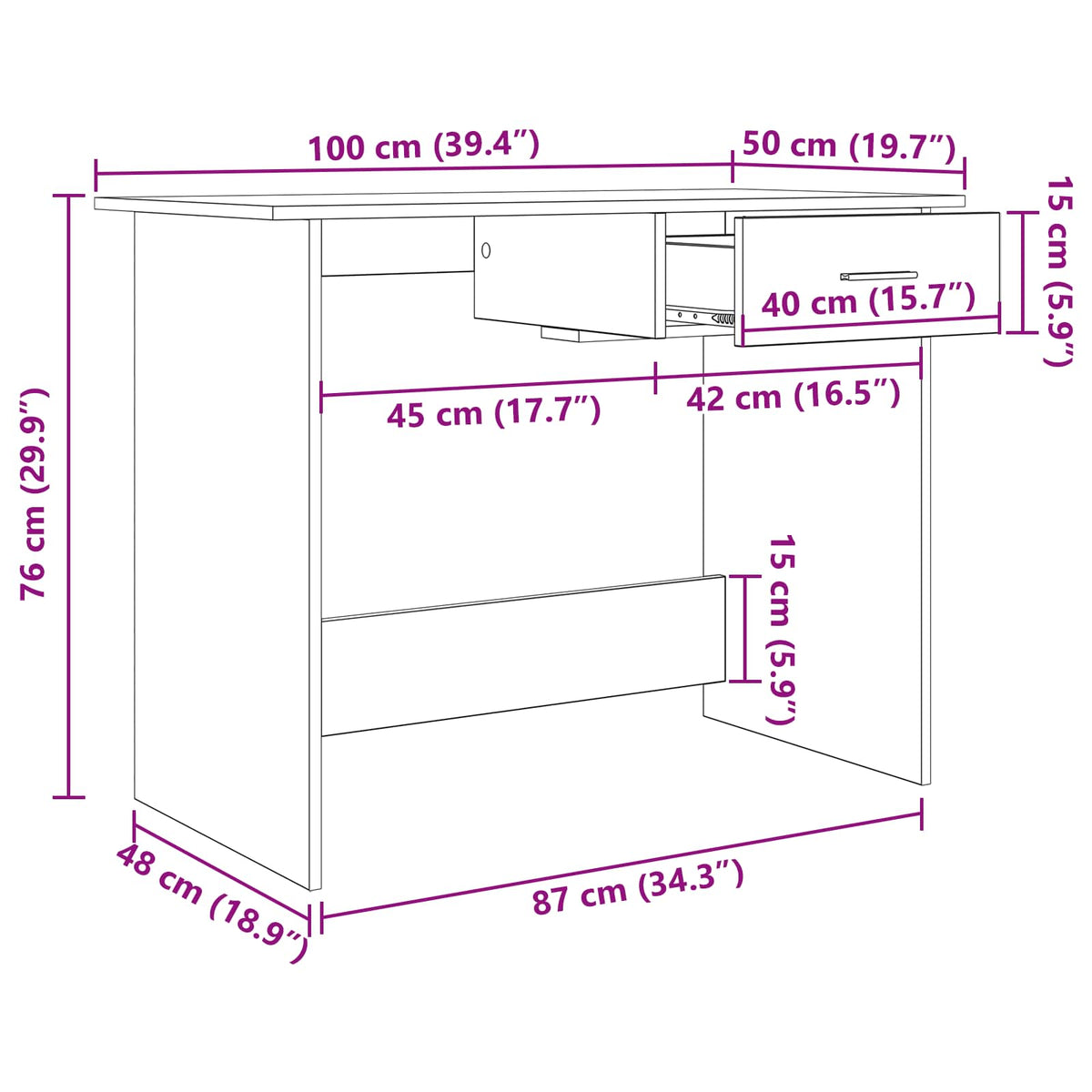 vidaXL Desk Black Oak 100 x 50 x 76 cm Engineered Wood