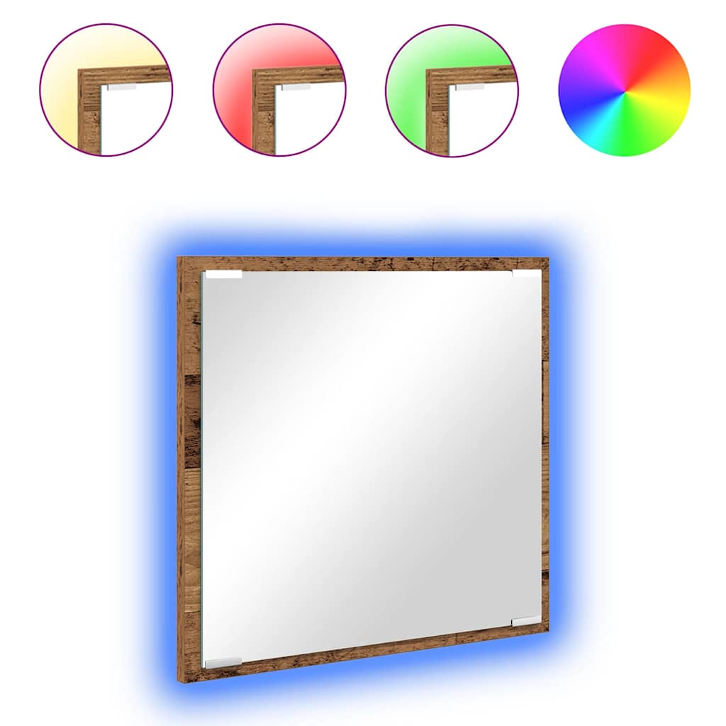 vidaXL LED Bathroom Mirror Old Wood 40 x 37 x 8.5 cm Engineered Wood