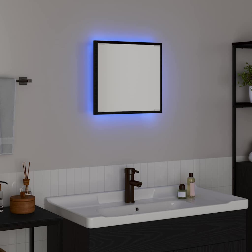 vidaXL LED Bathroom Mirror Black Oak 40 x 37 x 8.5 cm Engineered Wood