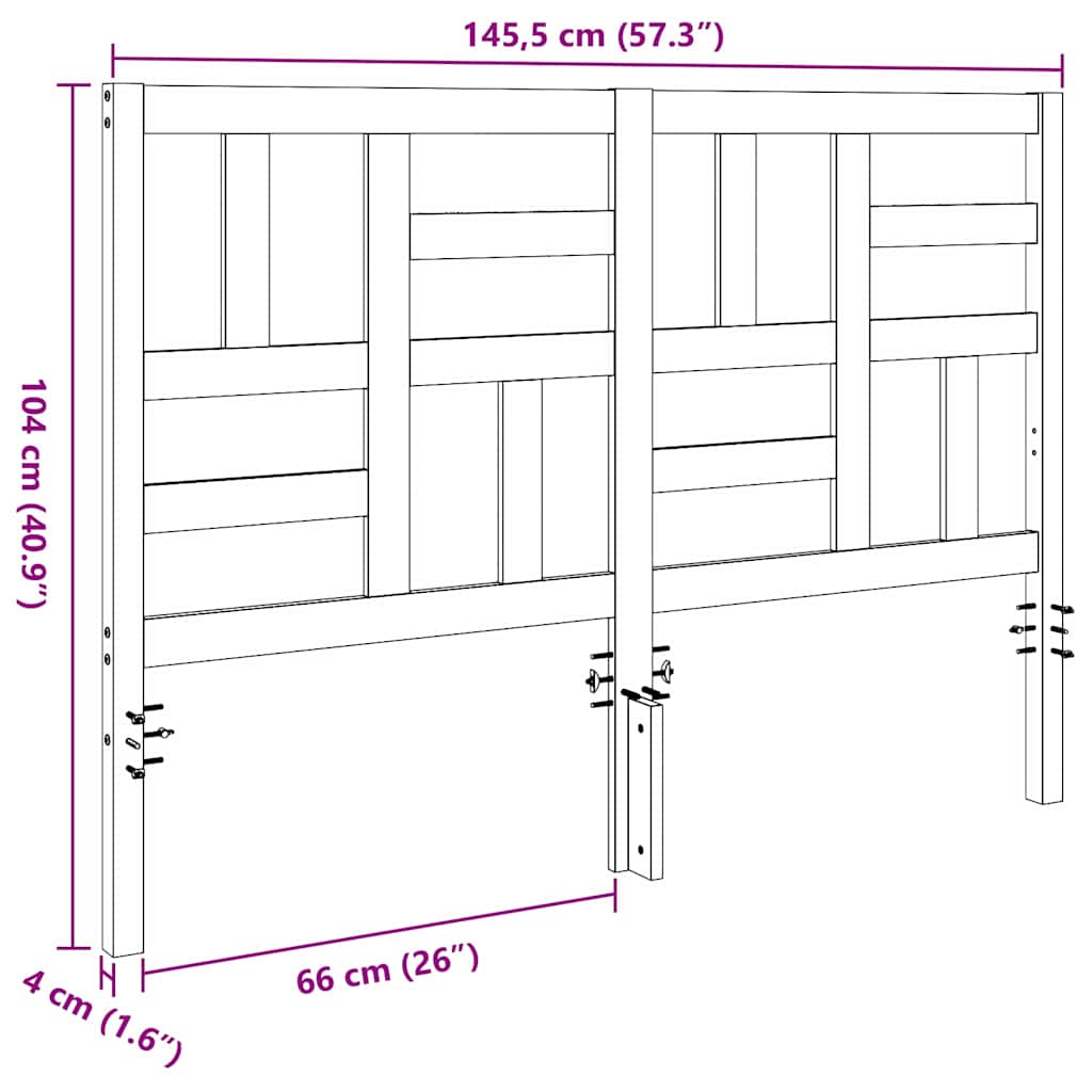 vidaXL Bed Headboard Wax Brown 145.5 x 4 x 104 cm Solid Pine Wood