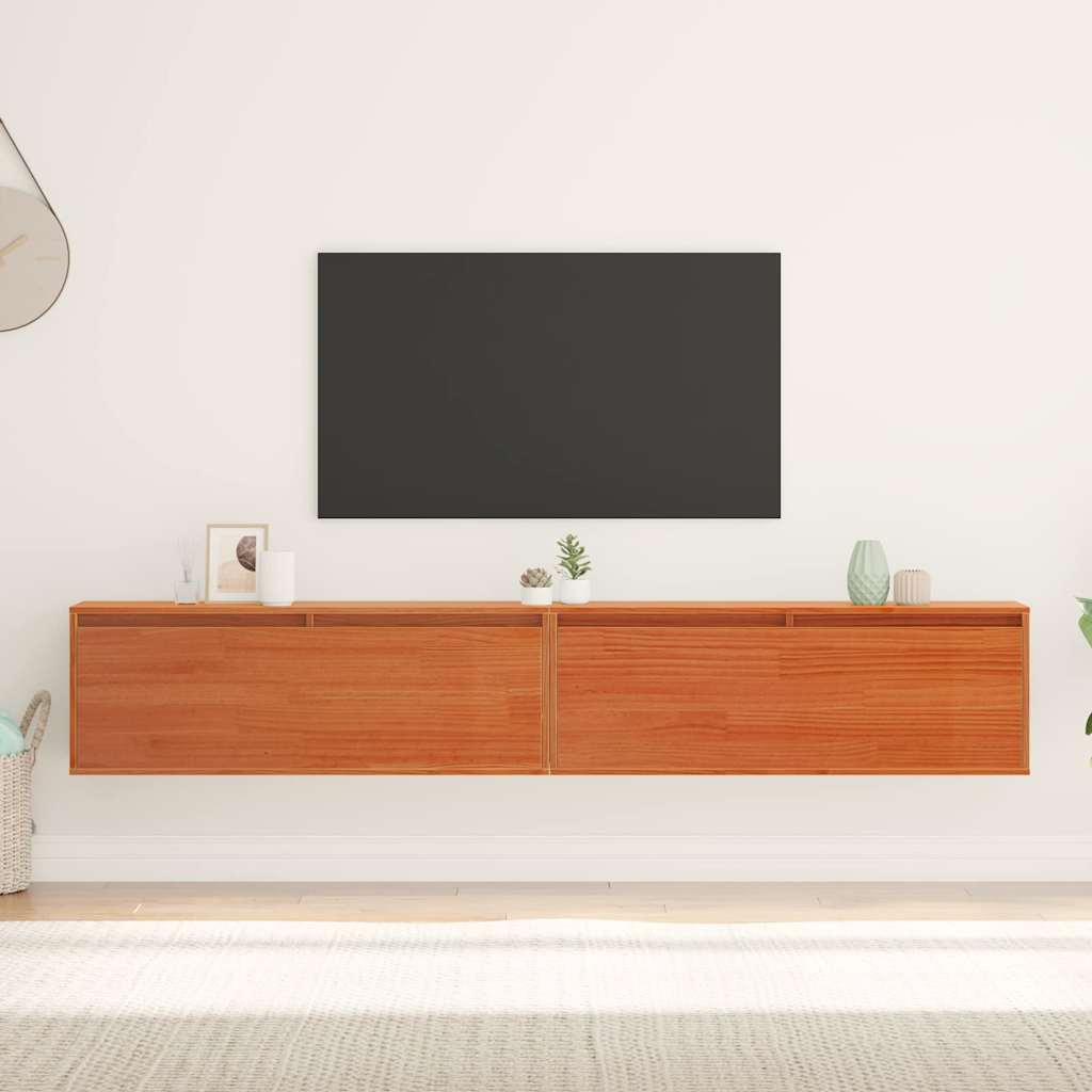 vidaXL Wall Cabinet with Shelf Wall-mounted Wax Brown Solid Pine Wood