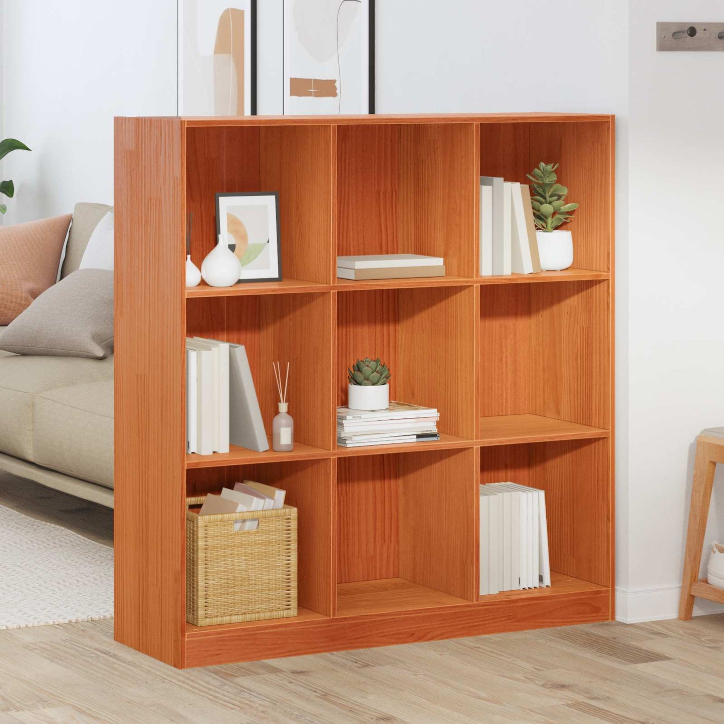 vidaXL Book Cabinet Wax Brown 104 x 33 x 110 cm Solid Pine Wood