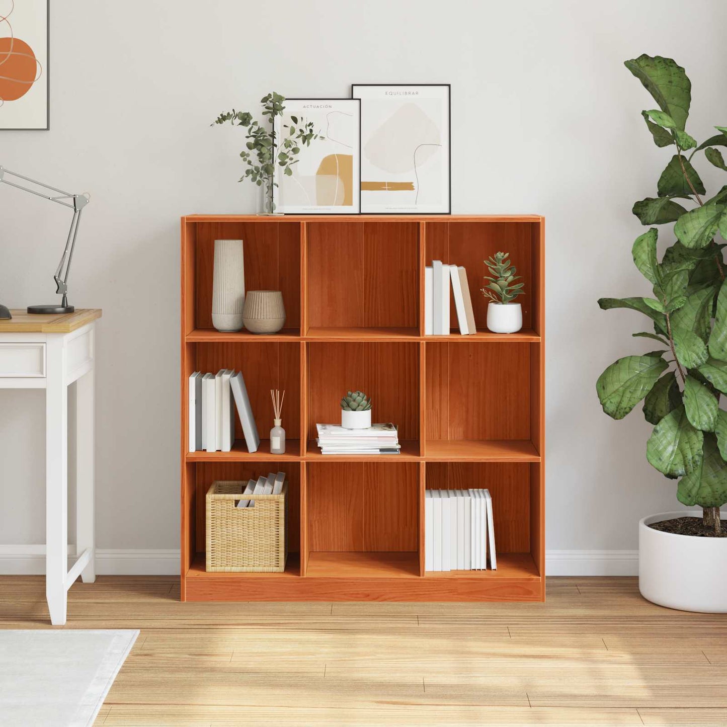 vidaXL Book Cabinet Wax Brown 104 x 33 x 110 cm Solid Pine Wood