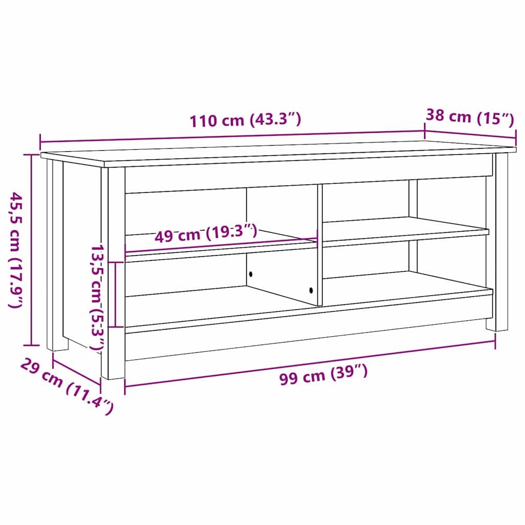 vidaXL Storage Bench Wax Brown 110 x 38 x 45.5 cm Solid Pine Wood