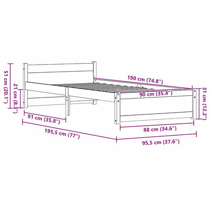 vidaXL Bed Frame Wax Brown 195.5 x 95.5 x 51 cm Solid Pine Wood