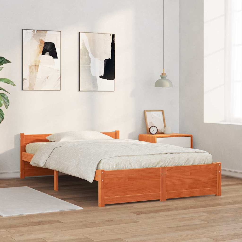 vidaXL Bed Frame Wax Brown 195.5 x 140.5 x 51 cm Solid Pine Wood