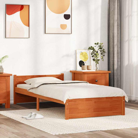 vidaXL Bed Frame Wax Brown 205.5 x 105.5 x 51 cm Solid Pine Wood