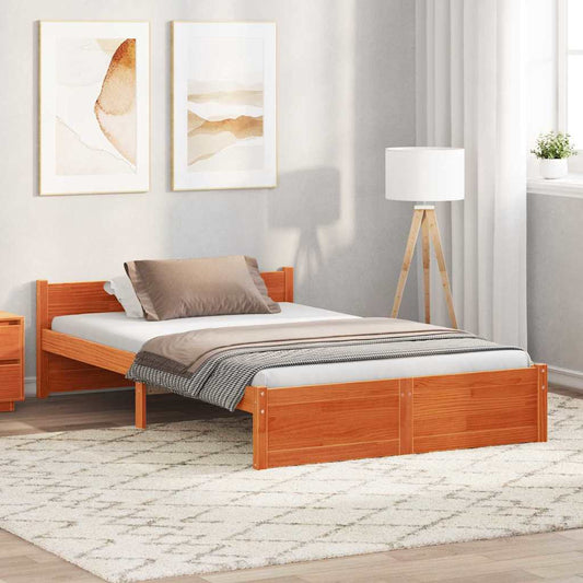 vidaXL Bed Frame Wax Brown 205.5 x 125.5 x 51 cm Solid Pine Wood