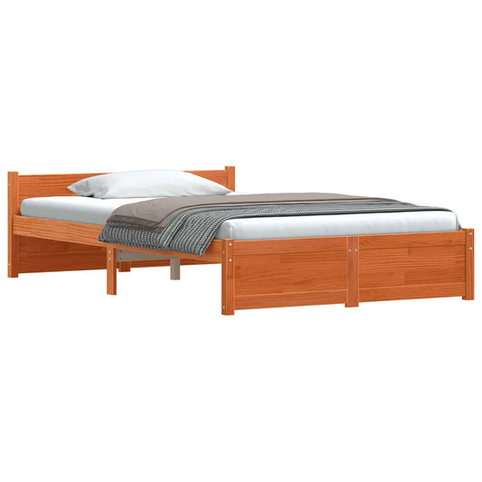 vidaXL Bed Frame Wax Brown 205.5 x 125.5 x 51 cm Solid Pine Wood