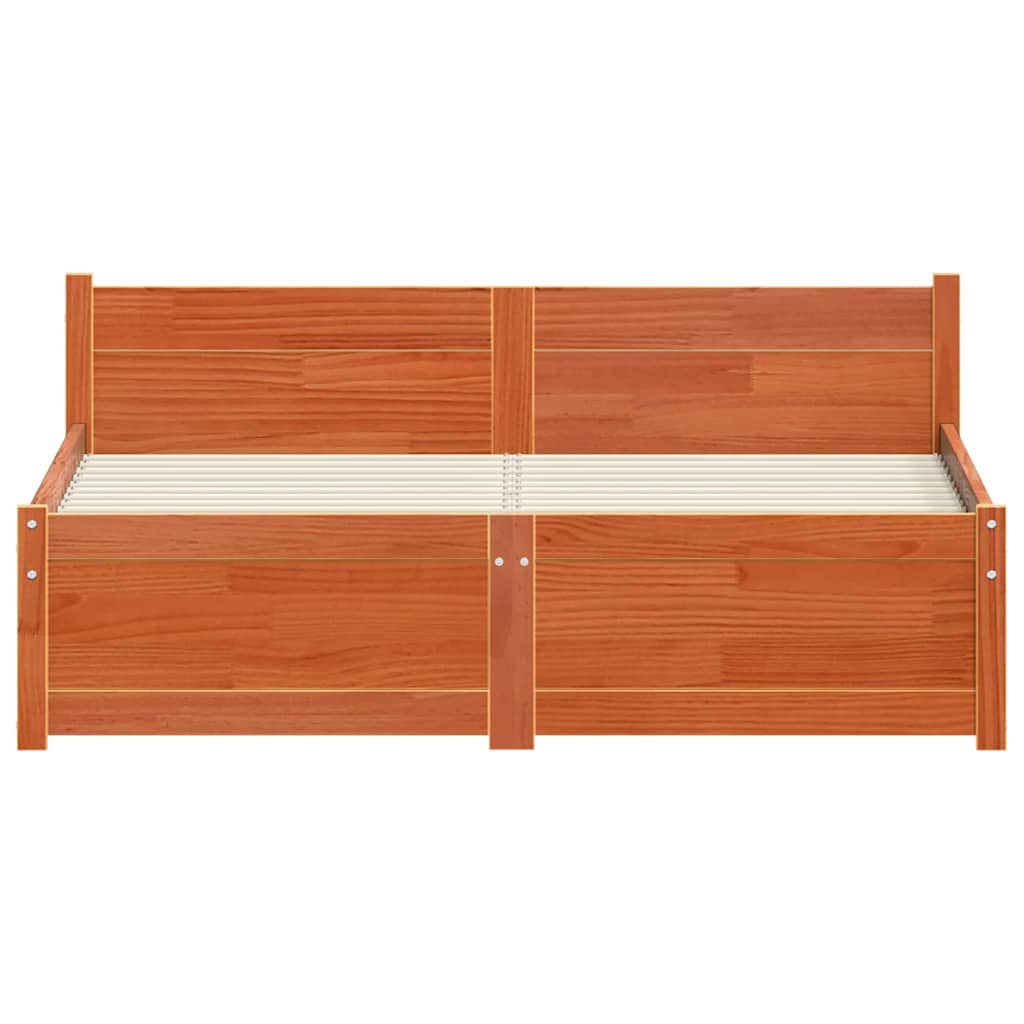 vidaXL Bed Frame Wax Brown 205.5 x 125.5 x 51 cm Solid Pine Wood