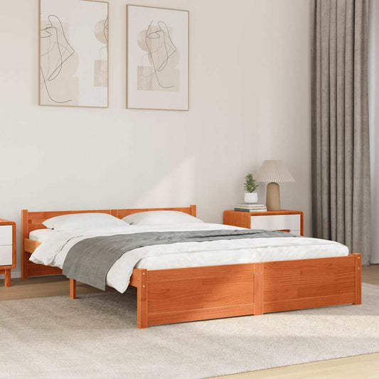 vidaXL Bed Frame Wax Brown 205.5 x 165.5 x 51 cm Solid Pine Wood