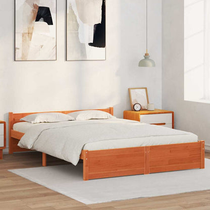 vidaXL Bed Frame Wax Brown 205.5 x 165.5 x 51 cm Solid Pine Wood