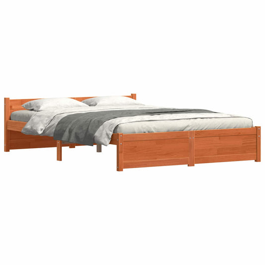 vidaXL Bed Frame Wax Brown 205.5 x 165.5 x 51 cm Solid Pine Wood