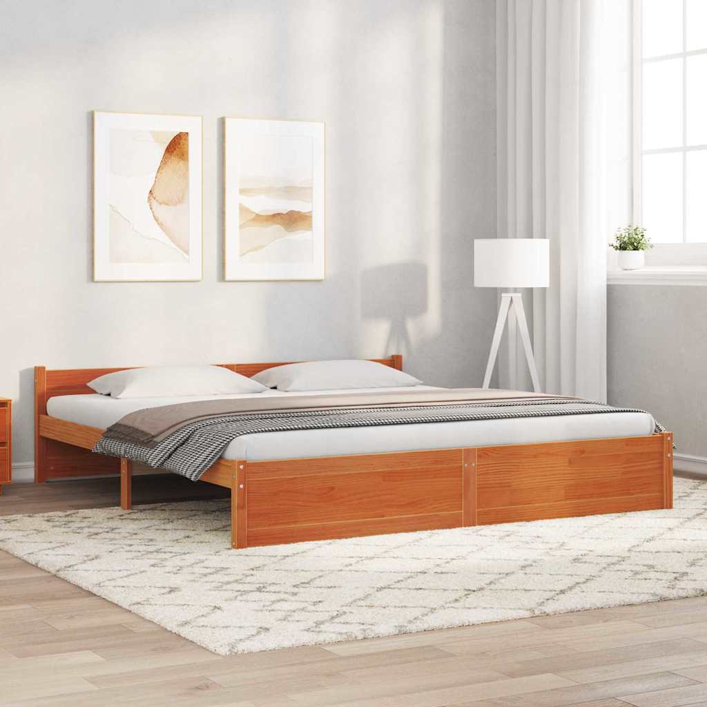 vidaXL Bed Frame Wax Brown 205.5 x 185.5 x 51 cm Solid Pine Wood