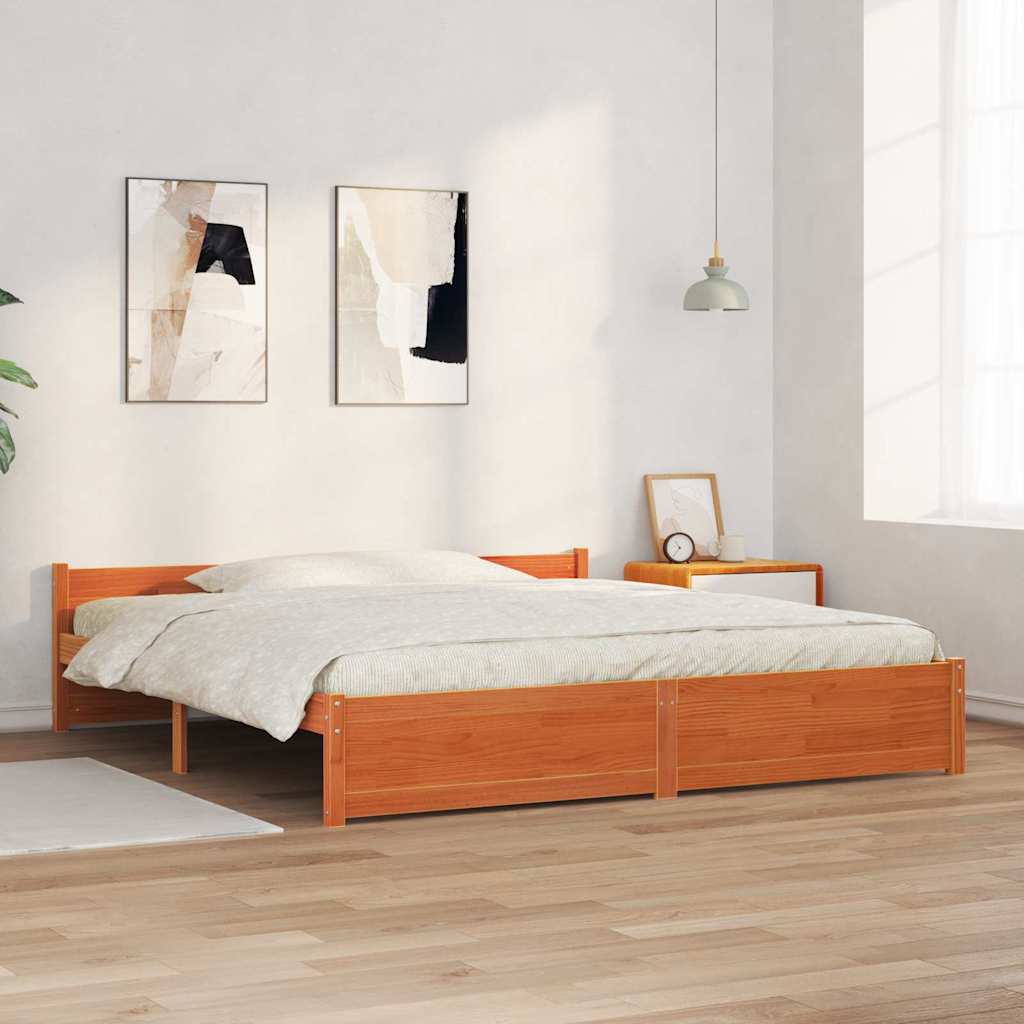 vidaXL Bed Frame Wax Brown 205.5 x 185.5 x 51 cm Solid Pine Wood