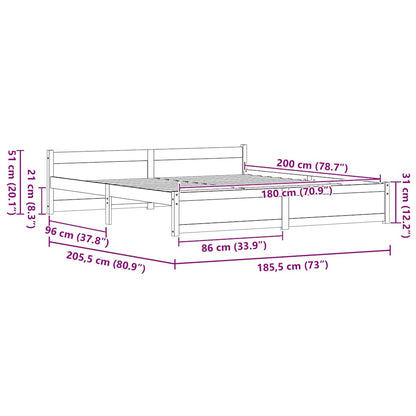 vidaXL Bed Frame Wax Brown 205.5 x 185.5 x 51 cm Solid Pine Wood