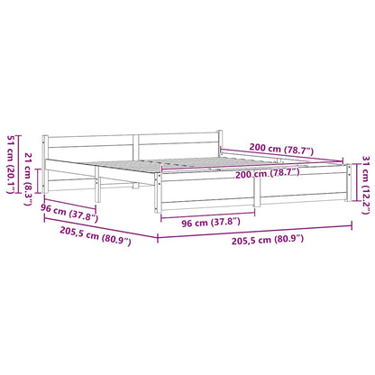 vidaXL Bed Frame Wax Brown 205.5 x 205.5 x 51 cm Solid Pine Wood