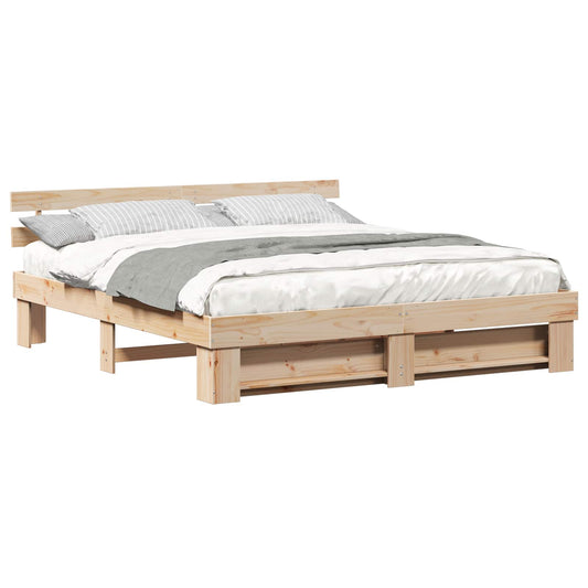 vidaXL Bed Frame with Headboard Brown 200 x 200 cm Solid Pine Wood