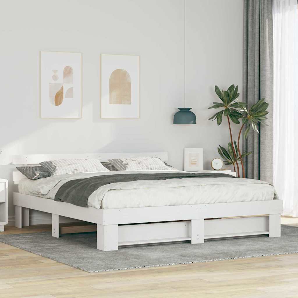 vidaXL Bed Frame with Headboard White 200 x 200 cm Solid Pine Wood