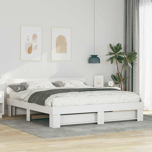 vidaXL Bed Frame with Headboard White 200 x 200 cm Solid Pine Wood