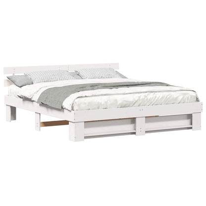 vidaXL Bed Frame with Headboard White 200 x 200 cm Solid Pine Wood