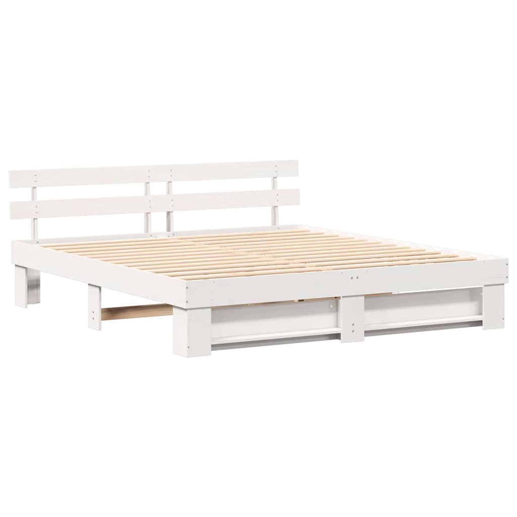 vidaXL Bed Frame with Headboard White 200 x 200 cm Solid Pine Wood