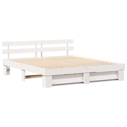 vidaXL Bed Frame with Headboard White 200 x 200 cm Solid Pine Wood
