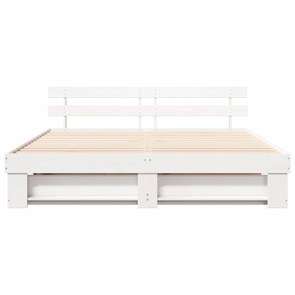 vidaXL Bed Frame with Headboard White 200 x 200 cm Solid Pine Wood
